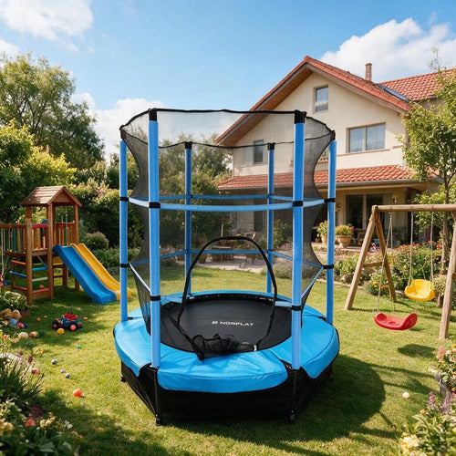 Cama Elástica Para Niños 1.4m Saltarina Trampolin - Norplat Negro Celeste