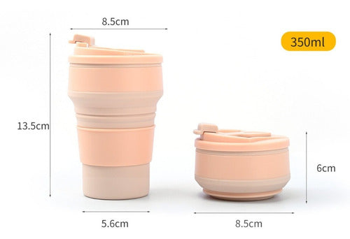 Vaso Taza Plegable Portatil Silicona Con Tapa 350ml - Cukin Rosa