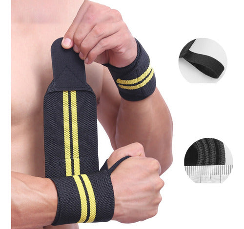 Par Muñequeras Crossfit Fitness Gym Elasticada Norplat Negro+amarillo