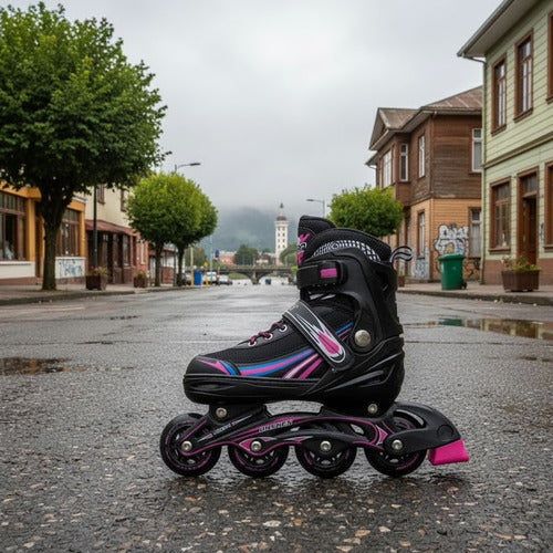 Patines En Linea Rollers Adolescentes Adultos Ajustable S 65 Mm Rosa Chicle
