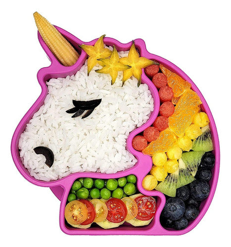 Plato Guagua Unicornio De Silicona Antideslizante Irrompible Rosa Unicornio