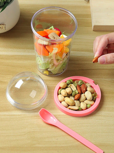 Norplat Set 2 Vasos Yogurt Cereal 400ml Tapa Cuchara Pote Rosa