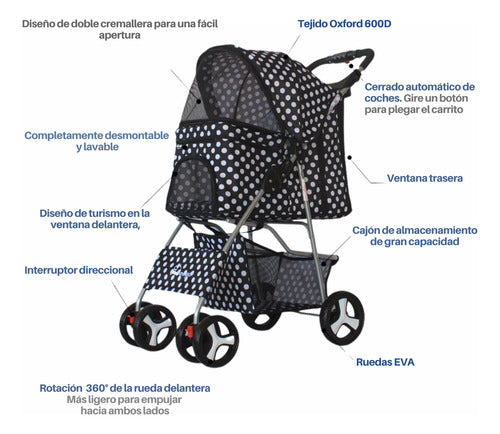 Coche Para Mascotas Perros Gato Carrito Aire Libre - Norplat Negro