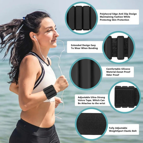 2 Muñequeras Pulsera Silicona Con Peso 450g C/u - Norplat Negro