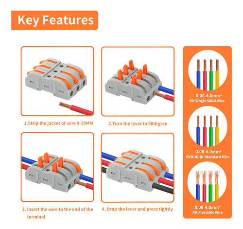 Set 100 Conectores Electrico Rapido Tipo Wago 1-1 - Norplat