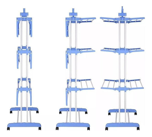 Tendedero Organizador Colgador Ropa Plegable 3 Niveles Rueda Blanco