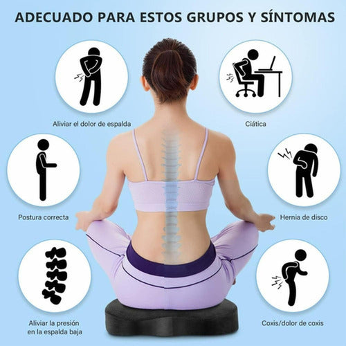 Cojin Lumbar Ergonomico + Asiento Sillas Oficina - Norplat Negro Liso