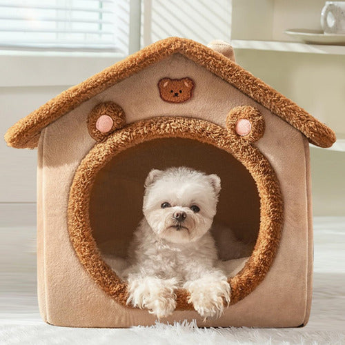 Cama Casa Iglu Felpa Suave Invierno Gatos Perros L - Norplat Marrón Claro Conejito