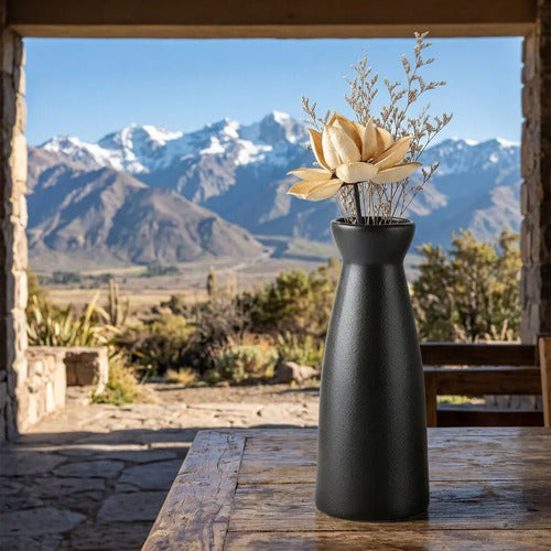 3 Floreros Norplat - Jarron Cerámica Decorativos Para Mesa Negro Lisa