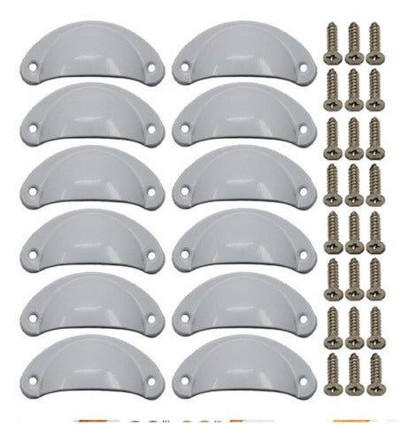 Set 12 Tiradores Para Muebles Cocina Cajón Manilla - Norplat Gris Claro/blanco