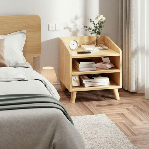 Velador Nordico De Madera Mesita Noche Moderno - Norplat Mate Madera