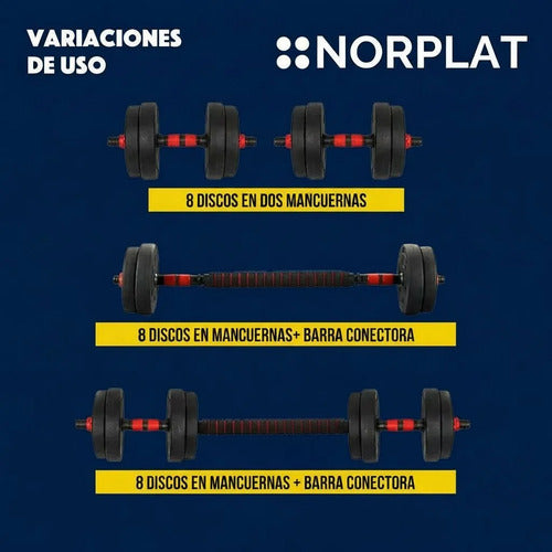 Set Mancuernas Ajustable Norplat 30kg Juego De Pesas Unibles Negro