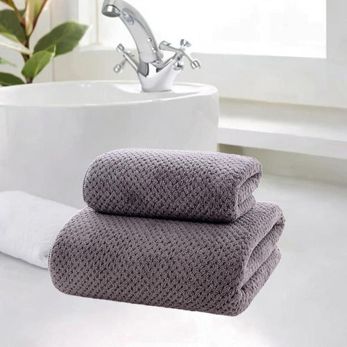 3 Toallas Baño Microfibra Alta Calidad Secado Rápido Norplat Gris Lisa