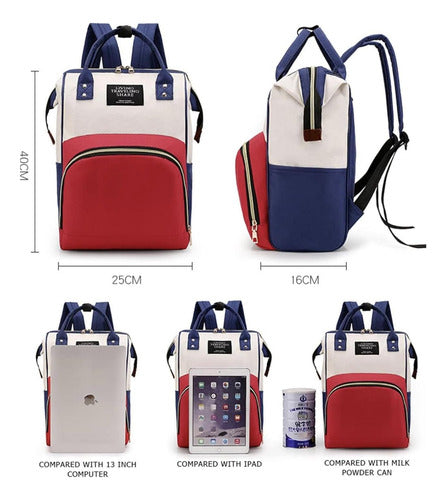 Mochila Pañalera Bebé Mamá Bolso Maternal - Norplat Rojo, Azul Y Blanco Liso