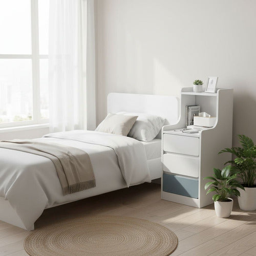 Velador Angosto Alto De Madera 3 Cajones 25*34*87cm Norplat Mate Blanco