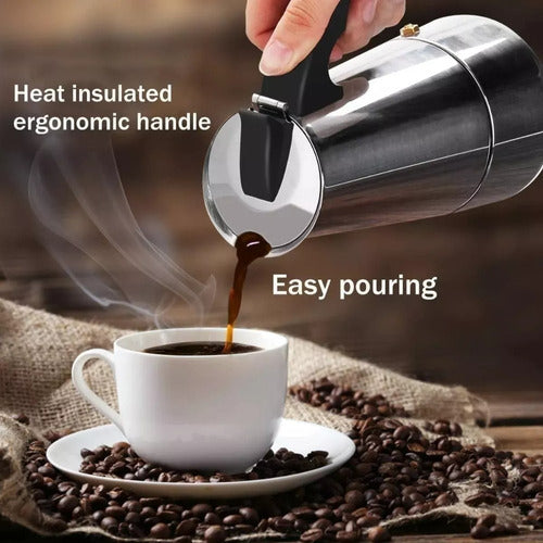 Cafetera Italiana 450ml Espresso 9 Tazas Acero Inoxidable Plateado