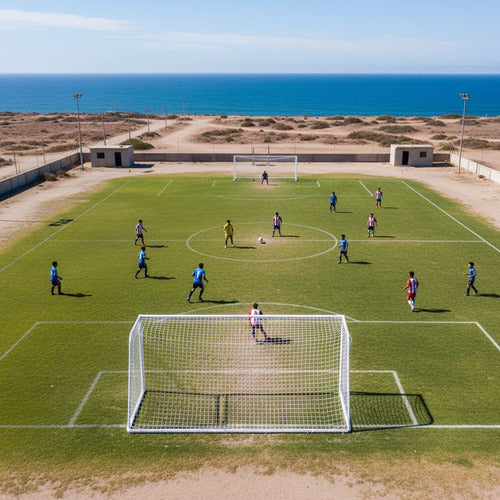 2 Mallas Futbol 7 Red Arco Futbolito 5.5x2.1mt Norplat Blanco