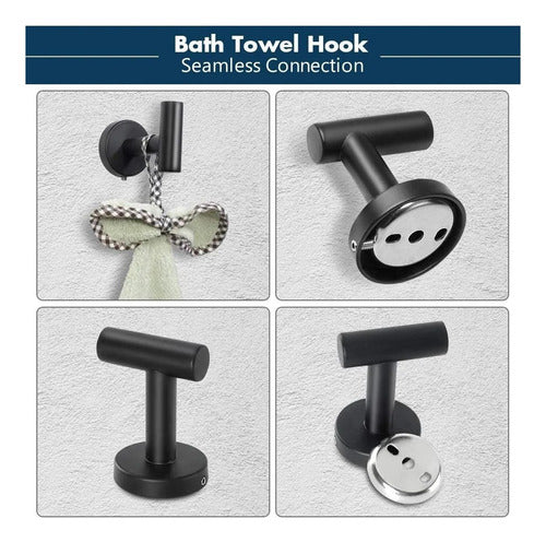 Set De 7 Accesorios Baño Acero Inoxidable Toallero - Norplat Negro