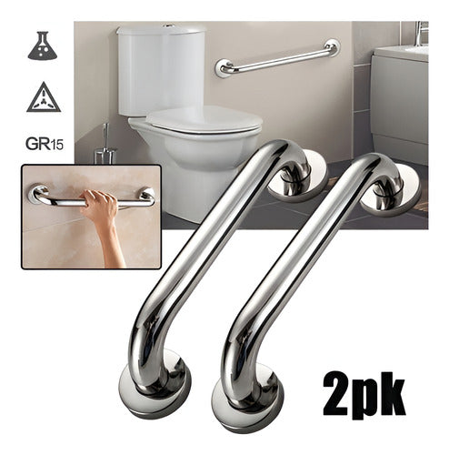 2 Barras De Seguridad Apoyo Pasamanos Acero Inox - Norplat Plateado