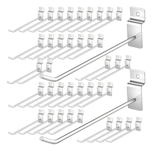 Pack 50 Ganchos Exhibidor 25cm 4mm Panel Ranurado - Norplat Plateado
