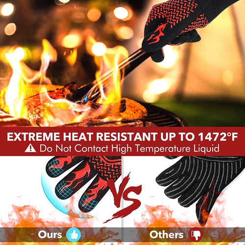 Set 2 Guantes Asado Alta Temperatura Parrillero Cocina Cukin Rojo Rayas