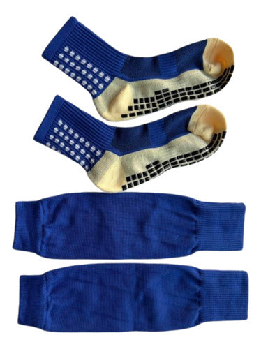 Calceta Fútbol Antideslizante + Calceta S/pie Niño Infantil Azul