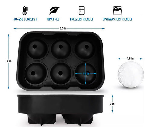 Molde De Silicona Para 6 Bolas De Hielo 4.5 Cm Negro