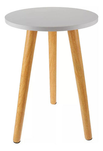 Mesa Centro Madera Norplat 50cm Redonda Minimalista Nordica - Blanco