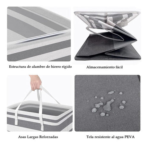 4 Cesto Grande Ropa Sucia Y Lavandería Plegable - Norplat Gris Y Negro Rayado