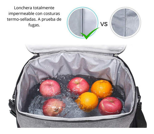 Lonchera Térmica Doble Compartimento Tamaño Grande Negro Liso