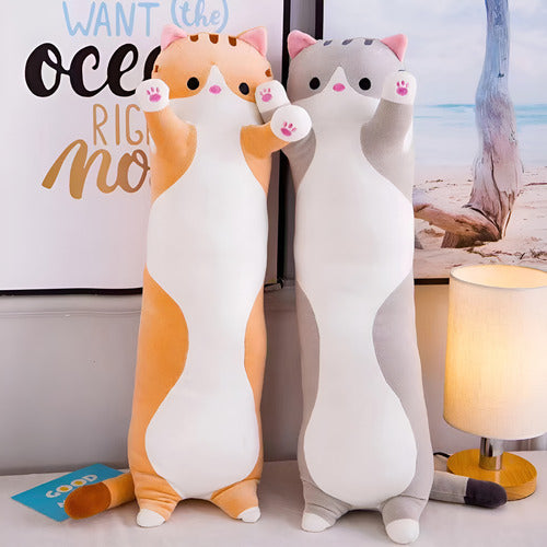 Peluche Almohada Gatito Largo 70cm Grande - Norplat Gris