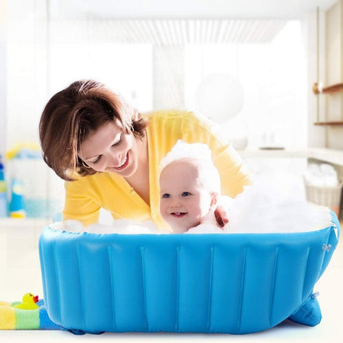 Tina Baño Bebe Portatil Bañera Plegable + Inflador - Norplat Azul Lisa