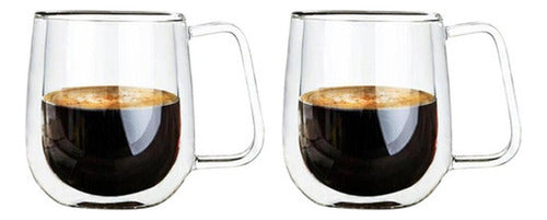 Set 2 Tazas Doble Pared Vidrio 250ml Cafe Cappuccino Norplat Transparente