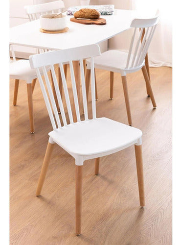 Pack 4 Sillas Comedor Windsor Aptas Terraza - Norplat Liso Madera Blanco Blanco