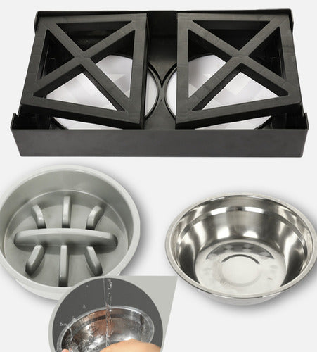 Comedero-bebedero Para Perros Altura Ajustable - Plato Acero Negro