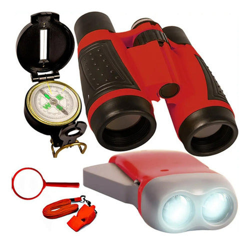 Juguete Exploración Binoculares Linterna 6en1 Niños Norplat Rojo