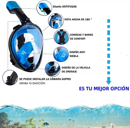 Mascara De Snorkel Buceo Fullface Completa C/ Soporte Camara