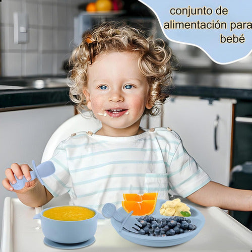 Set Alimentación Bebe Silicona 8 Piezas Bpa Free - Norplat Celeste