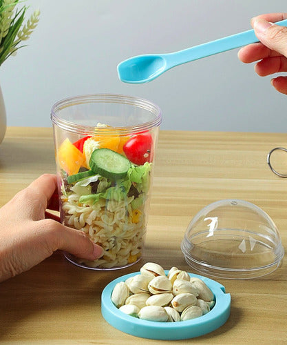 Norplat Set 2 Vasos Yogurt Cereal 400ml Tapa Cuchara Pote Azul Claro