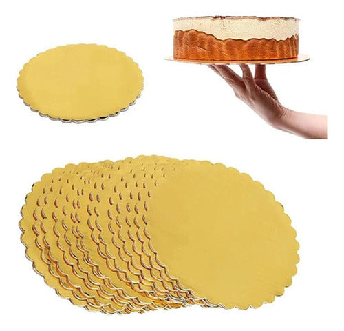 12 Bandejas Doradas Tortas Base Redonda Carton 35cm Norplat Dorado