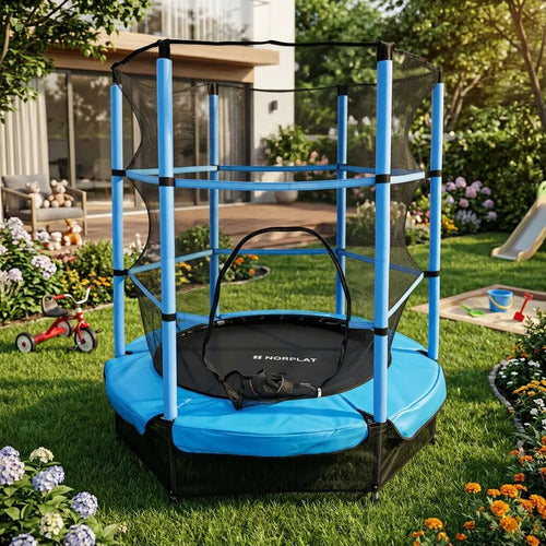 Cama Elástica Para Niños 1.4m Saltarina Trampolin - Norplat Negro Celeste