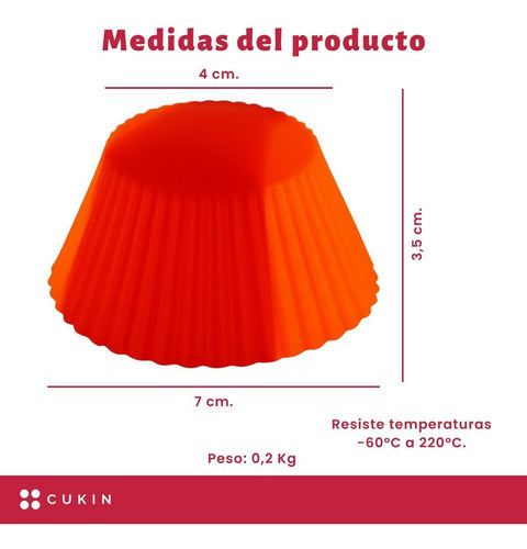 Set X 12 Moldes De Silicona P/ Muffin O Cupcake Ø7cm - Cukin Rojo-naranja