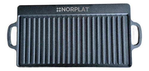 Plancha Bifera Norplat Reversible Hierro Fundido 50x23cm Xl Negro