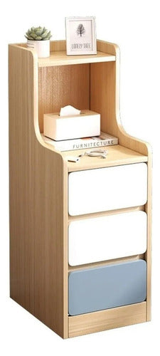 Velador Angosto Alto De Madera 3 Cajones 25*34*87cm Norplat Mate Madera