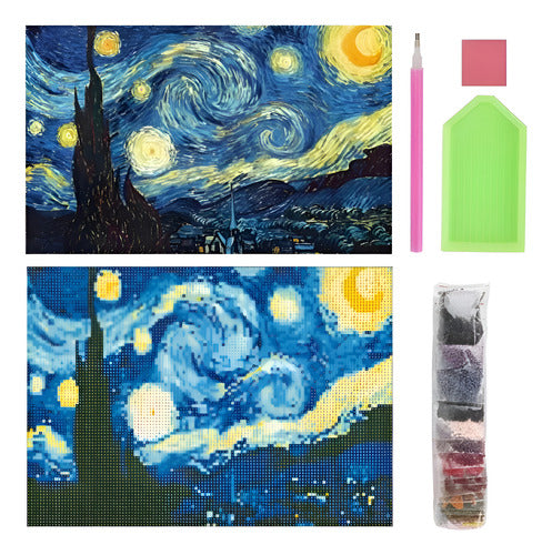 Bordado Pintura Diamante - 40x30cm Diseños Varios - Norplat 05 - La Noche Estrellada
