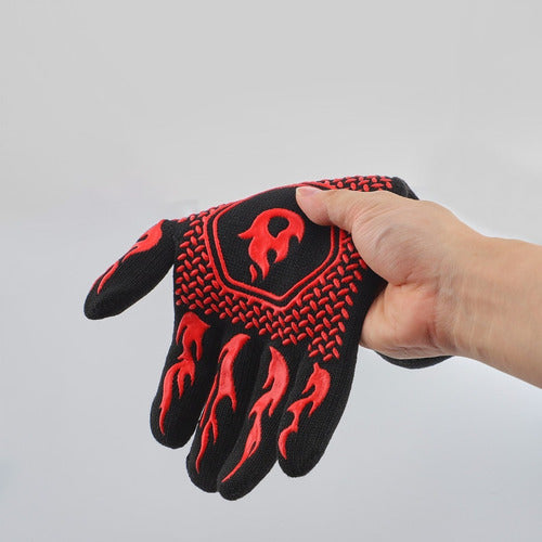 Set 2 Guantes Asado Alta Temperatura Parrillero Cocina Cukin Rojo Rayas