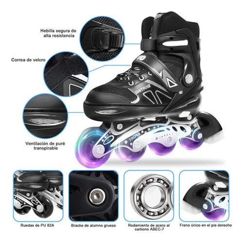 Patines En Linea Rollers Adolescentes Adultos Ajustable S 65 Mm Negro