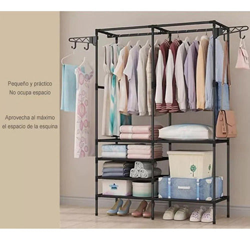 Organizador Ropa Colgador Perchero Con Estantes - Norplat Negro