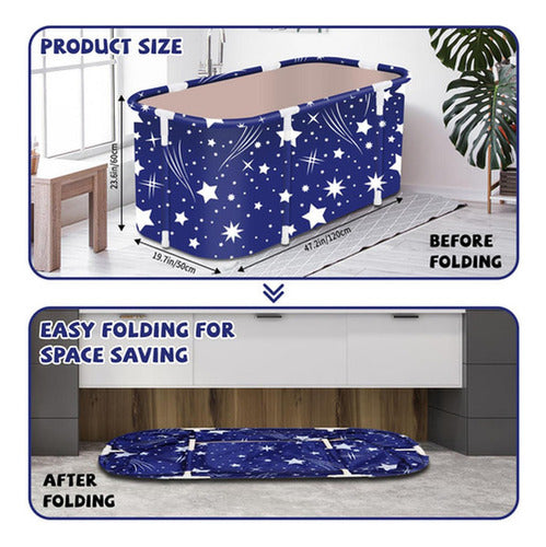 Bañera Plegable Portátil Adultos Y Niños 120×55cm - Norplat Azul Oscuro Estrellada