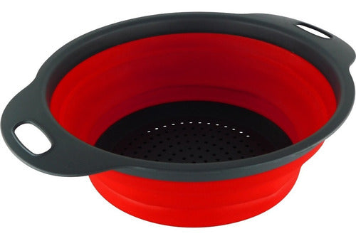 Colador Plegable Para Lavar Fruta O Verdura - Cukin Gris Y Rojo